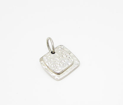 925 Sterling Silver  Vintage Hammered Leveled Blocks Drop Pendant  PT2152