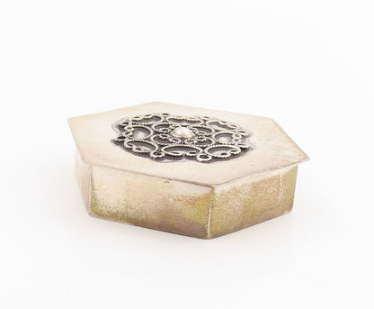 925 Sterling Silver Vintage Pill Box ISRAEL Floral Hexagon Trinket OPENS  TR4057