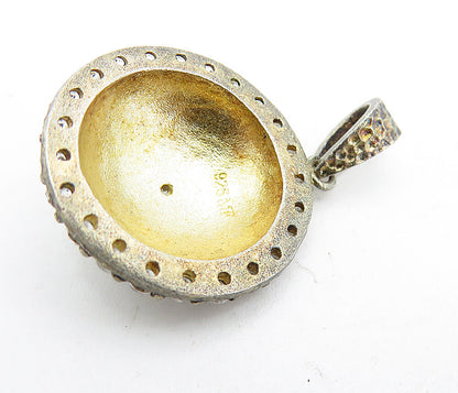 925 Sterling Silver  Vintage Cubic Zirconia Hammered Dome Drop Pendant  PT3556