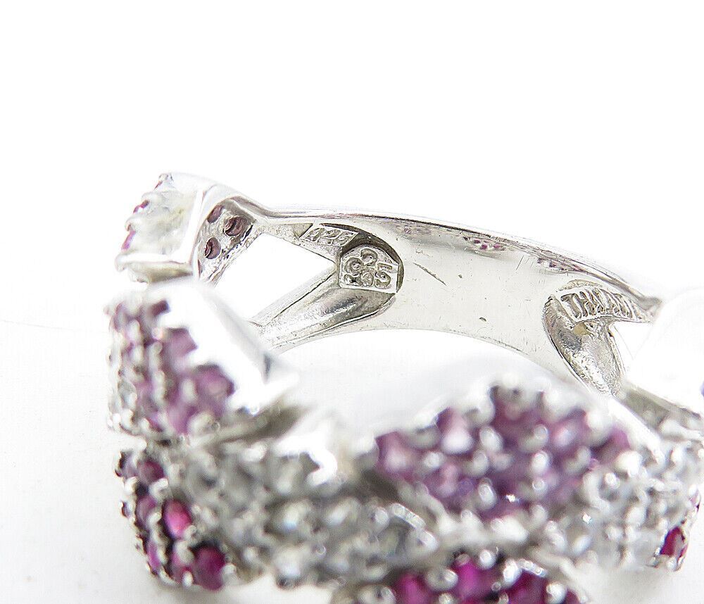 925 Sterling Silver  Pink & White Topaz Patterned Split Band Ring Sz 6  RG5091