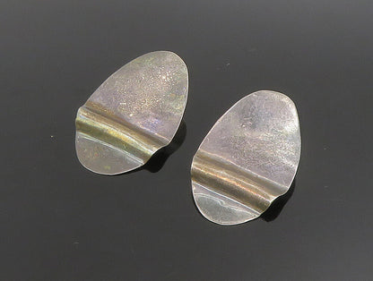 925 Sterling Silver  Vintage Shiny Bumped Flat Oval Drop Earrings  EG11679
