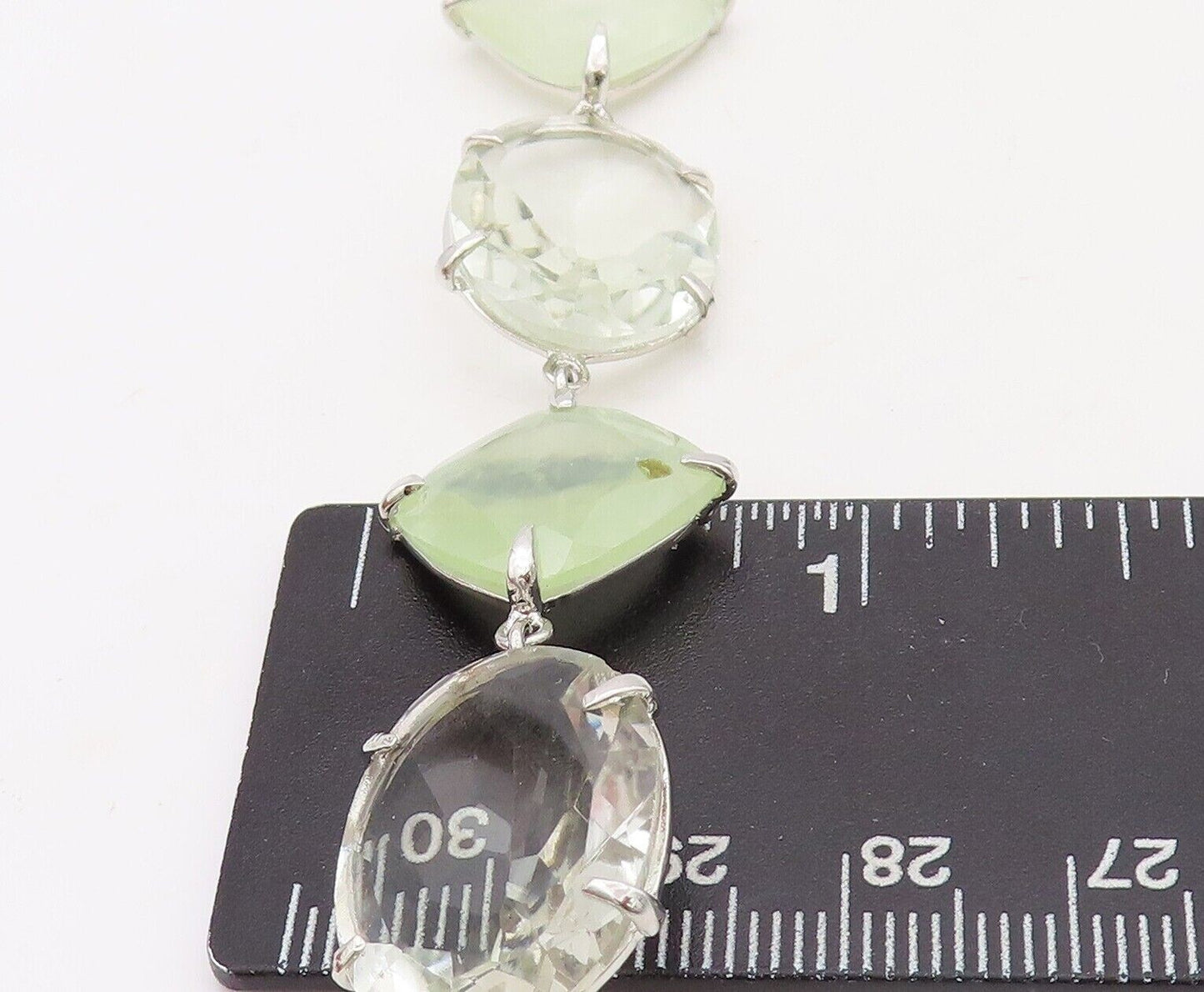 925 Sterling Silver Vintage Bracelet Square & Oval Cut Linked Quartz  BT10712