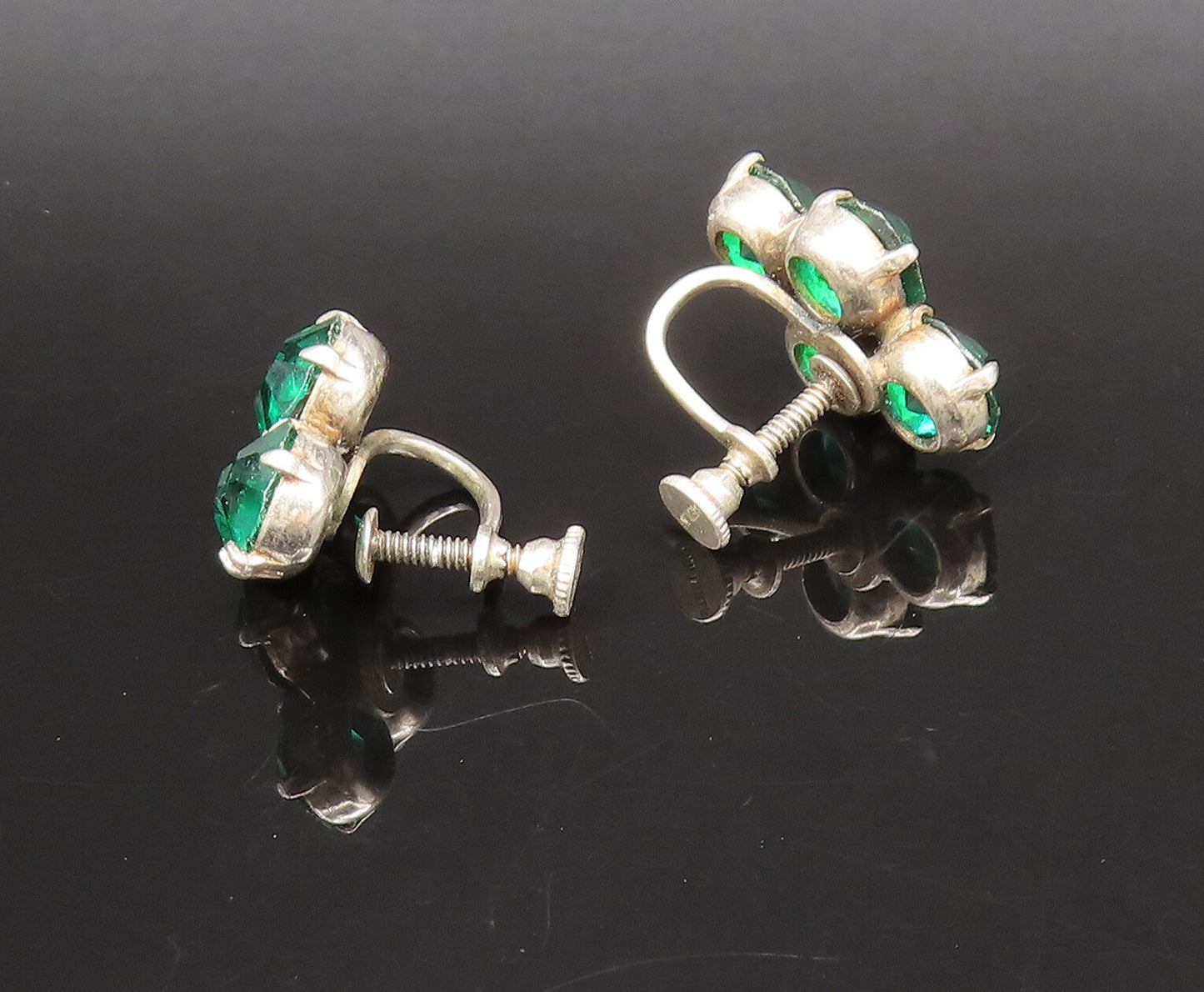 925 Silver  Vintage Fancy Green Topaz Cross Screw Back Earrings  EG12279
