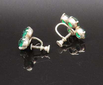 925 Silver  Vintage Fancy Green Topaz Cross Screw Back Earrings  EG12279