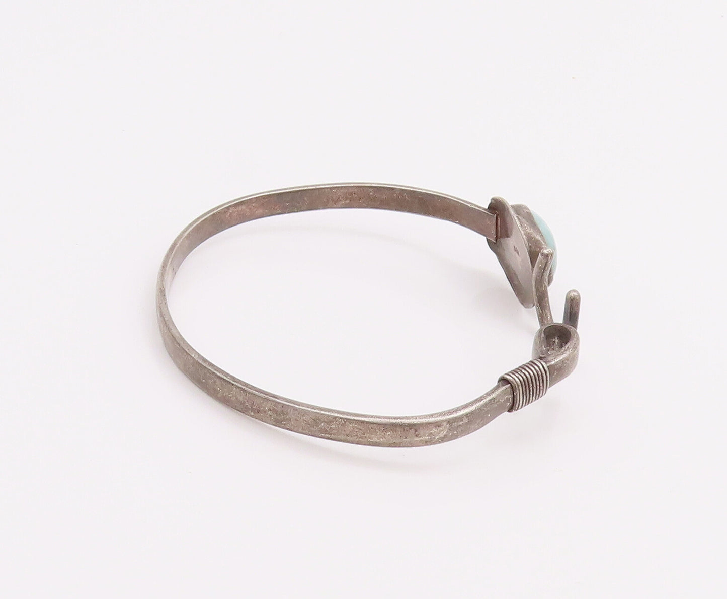 925 Sterling Silver Vintage Bracelet Solid Oval Larimar U Hook Bangle  BT10495