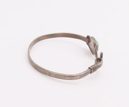 925 Sterling Silver Vintage Bracelet Solid Oval Larimar U Hook Bangle  BT10495