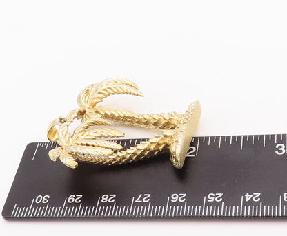 925 Sterling Silver Vintage Pendant 3D Gold Plated Coconut Tree  PT23381
