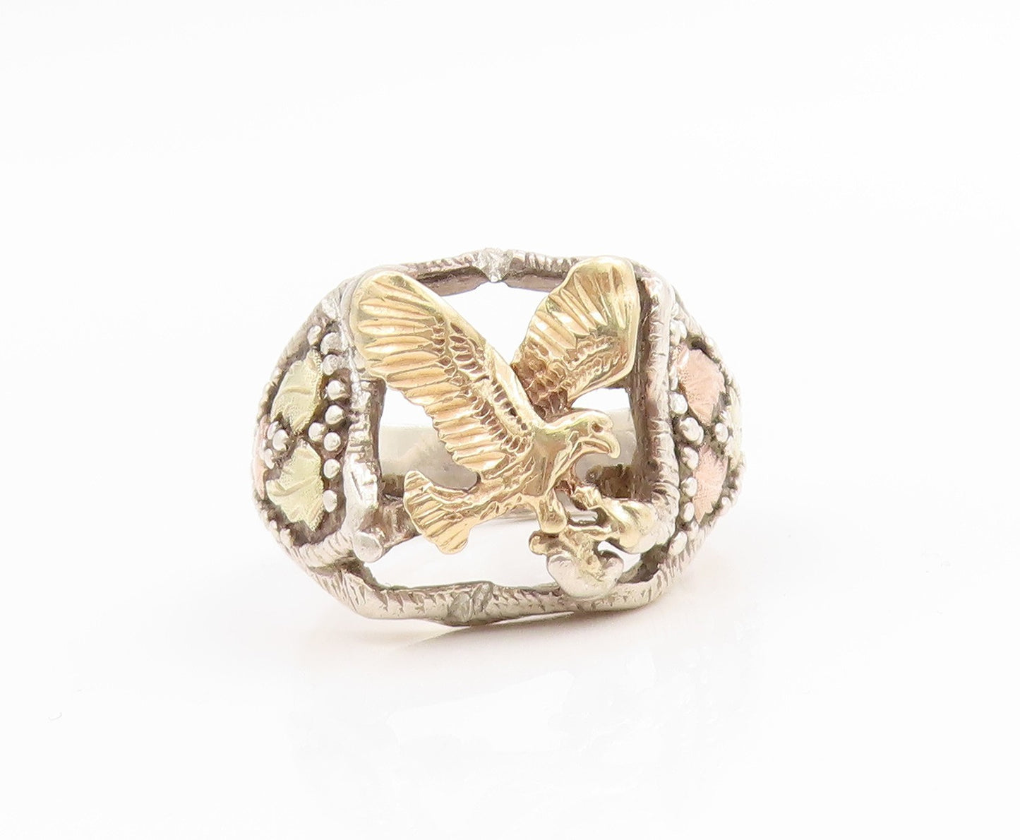 14k Gold & 925 Sterling Silver Vintage Ring Flying Eagle Band  Sz 10  RG35901