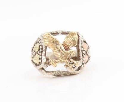 14k Gold & 925 Sterling Silver Vintage Ring Flying Eagle Band  Sz 10  RG35901