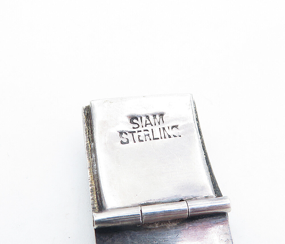 SIAM 925 Sterling Silver Vintage Niello Dancer Square Link Chain Bracelet BT2469