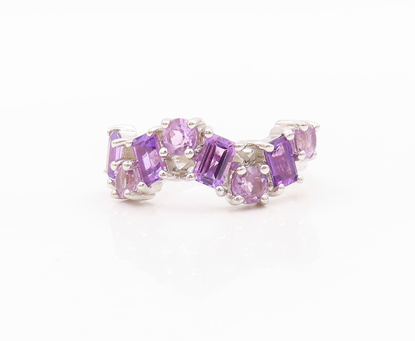 925 Sterling Silver Vintage Ring Brutalist Cut Multi Shade Amethyst Sz 7 RG31775