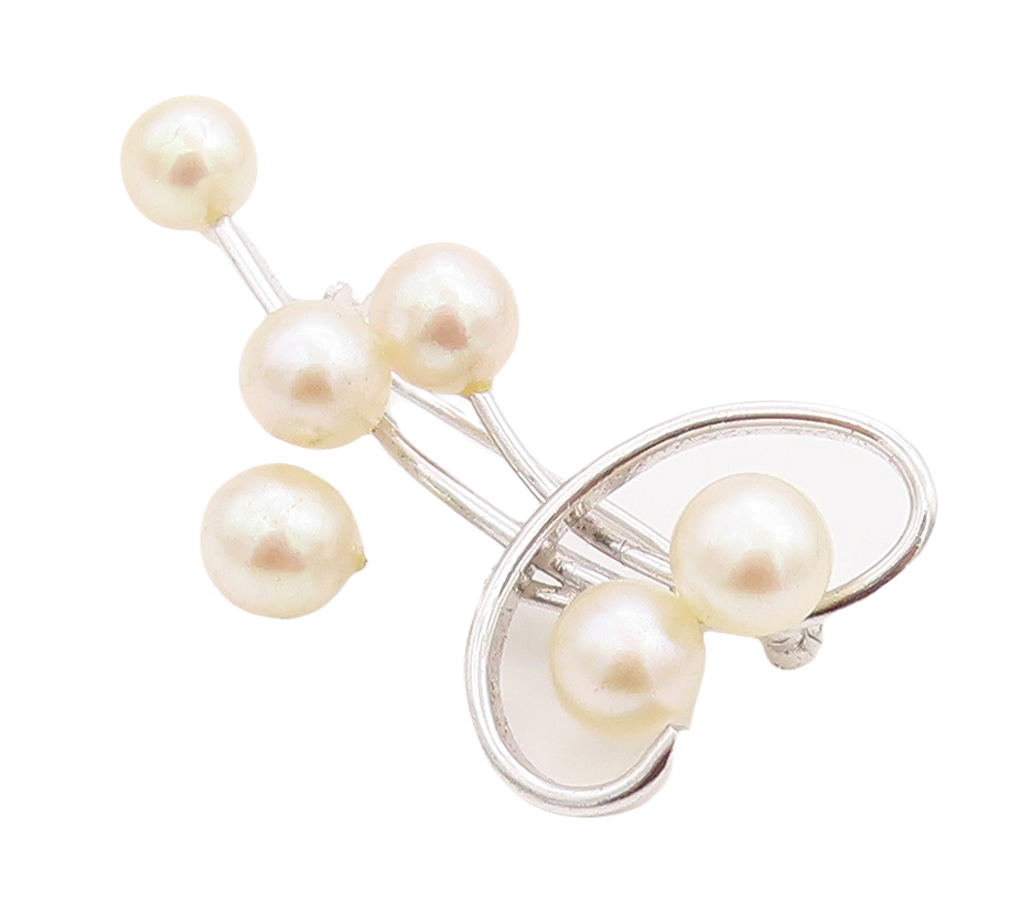 925 Sterling Silver Vintage Brooch Pin Designer Cutout Pearls  BP11227