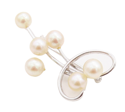 925 Sterling Silver Vintage Brooch Pin Designer Cutout Pearls  BP11227