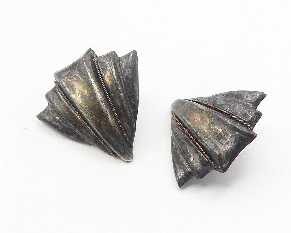 MEXICO 925 Silver  Vintage Oxidized Modernist Non Pierce Earrings  EG6039
