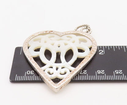 925 Sterling Silver Vintage Pendant GEOART Cutout Mother Of Pearls Heart PT23496
