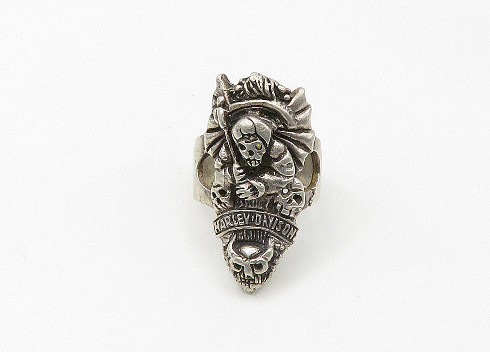 HARLEY DAVIDSON 925 Silver  Vintage Skeleton Heads Band Ring Sz 7  RG21555