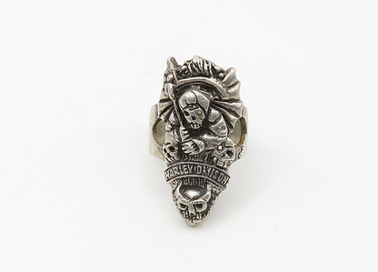 HARLEY DAVIDSON 925 Silver  Vintage Skeleton Heads Band Ring Sz 7  RG21555