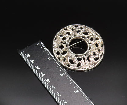 TINN NORWAY 925 Silver  Vintage Round Openwork Leaf Swirl Brooch Pin  BP9801
