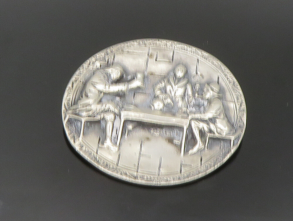 925 Sterling Silver  Vintage Tavern Scenery Round Brooch Pin  BP9355