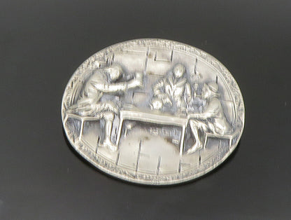 925 Sterling Silver  Vintage Tavern Scenery Round Brooch Pin  BP9355