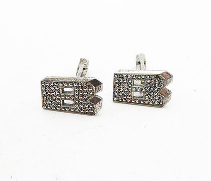 925 Sterling Silver  Vintage Sparkling Uppercase B Initial Cuff Links  TR1138
