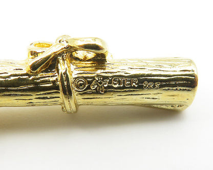 925 Sterling Silver  Shiny Gold Plated Tied Graduation Diploma Pendant  PT8504