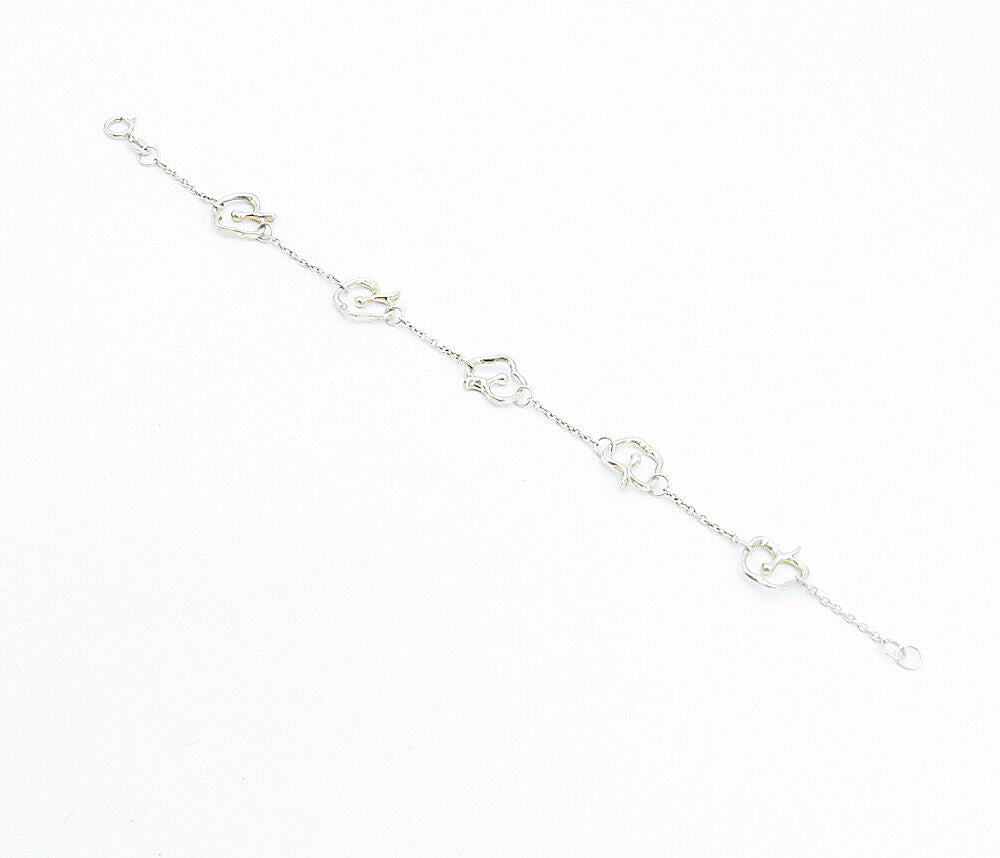 925 Sterling Silver  Vintage Shiny Petite Apple Motif Chain Bracelet  BT2300