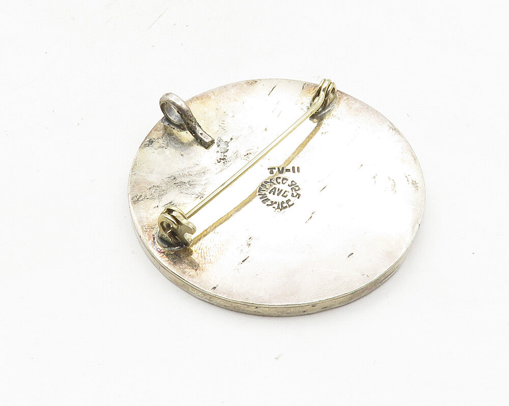 AVG MEXICO 925 Silver  Vintage Mayan Aztec Sun Calendar Brooch Pin  BP4016