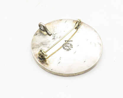 AVG MEXICO 925 Silver  Vintage Mayan Aztec Sun Calendar Brooch Pin  BP4016