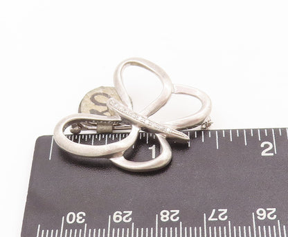 925 Sterling Silver Vintage Brooch Pin Cutout Diamonds Inlay Butterfly  BP11049