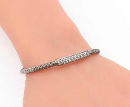 925 Sterling Silver Vintage Bracelet EFFY Real Diamonds Woven Bar Bangle BT11891