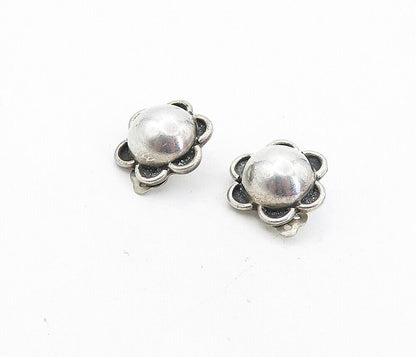 MEXICO 925 Sterling Silver  Vintage Smooth Flower Non Pierce Earrings  EG4240