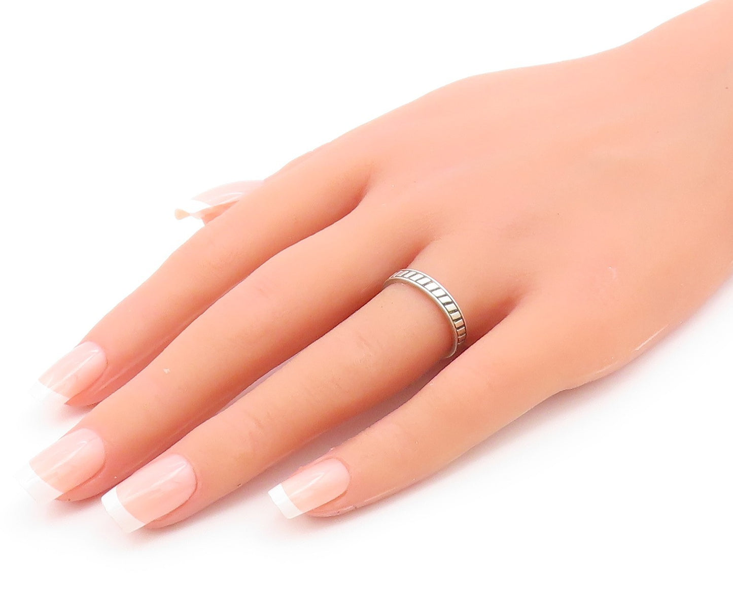 925 Sterling Silver Vintage Shiny Slanted Etched Band Ring  Sz 7  RG20392