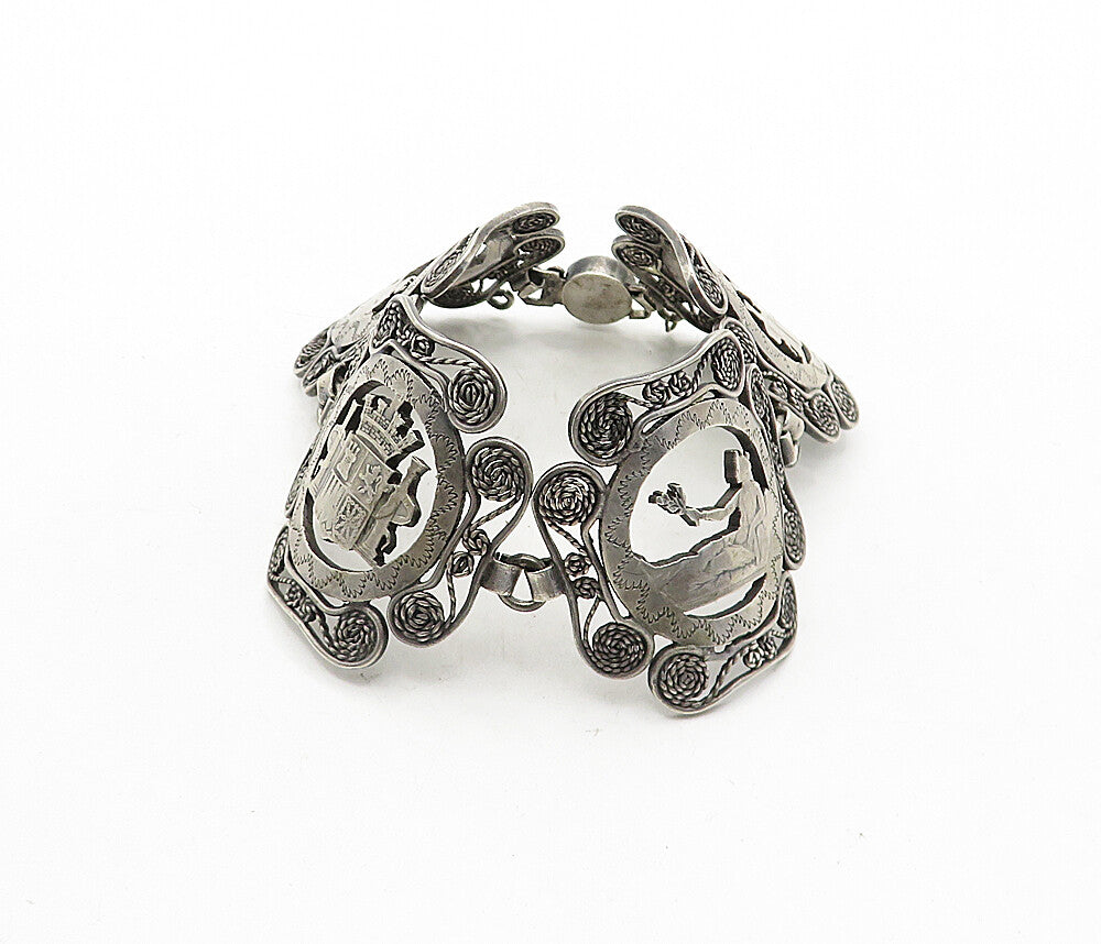 925 Sterling Silver  Vintage Antique Rope Twist Storyteller Bracelet  BT1621