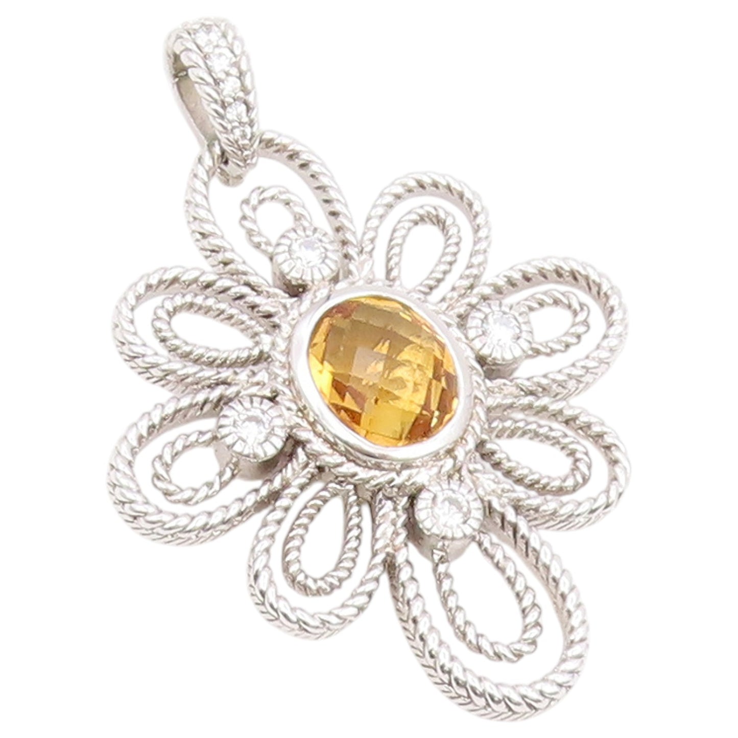 925 Sterling Silver Vintage Pendant JUDITH RIPKA Citrine Twisted Flower  PT26433