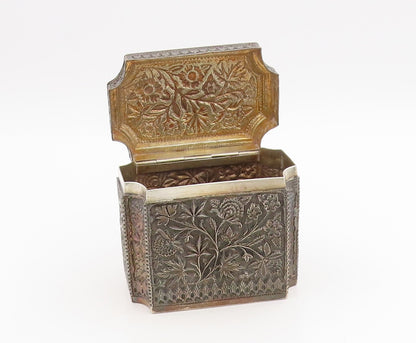 Vintage Silver  Large Trinket Box Antique Intricate Floral OPENS  TR4147
