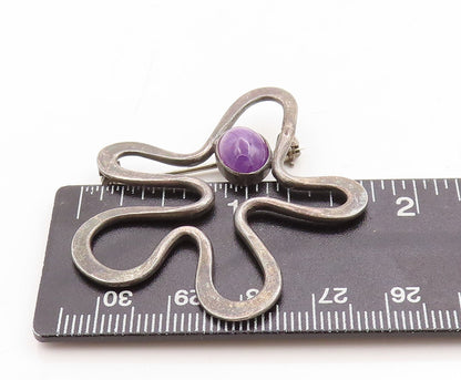 925 Sterling Silver Vintage Brooch Pin Dark Tone Amethyst Amorphas Cut  BP11314