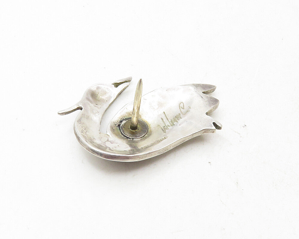 925 Sterling Silver  Vintage Antique Oxidized Detail Swan Lapel Pin  TR1703
