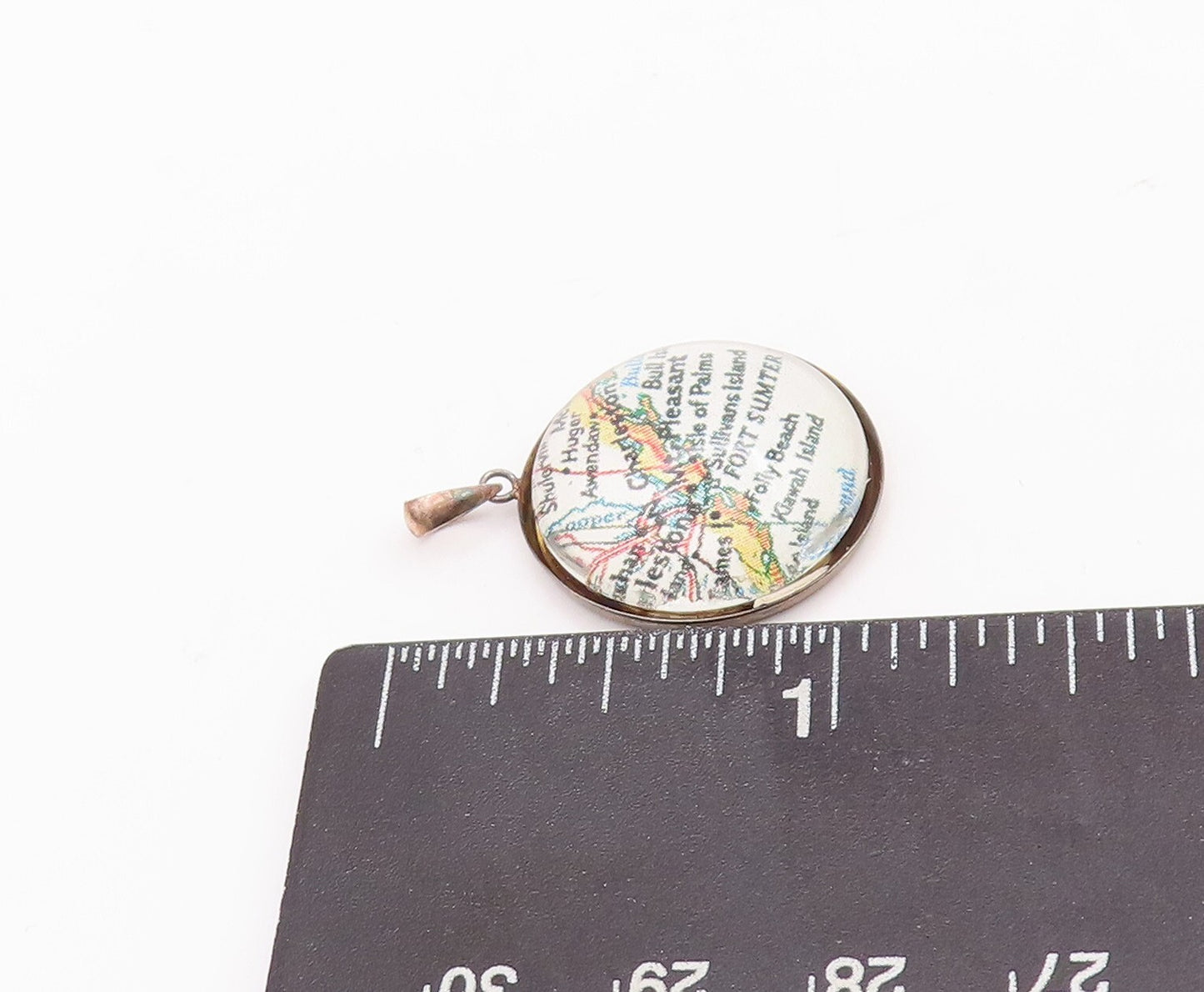 925 Sterling Silver Vintage Pendant Minimalist Round Map  PT23363