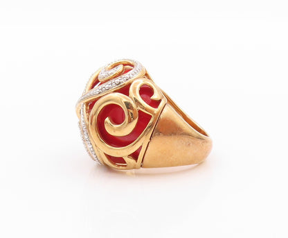 925 Sterling Silver Vintage Ring Gold Plated Enameled Swirly CZ  Sz 5  RG32409