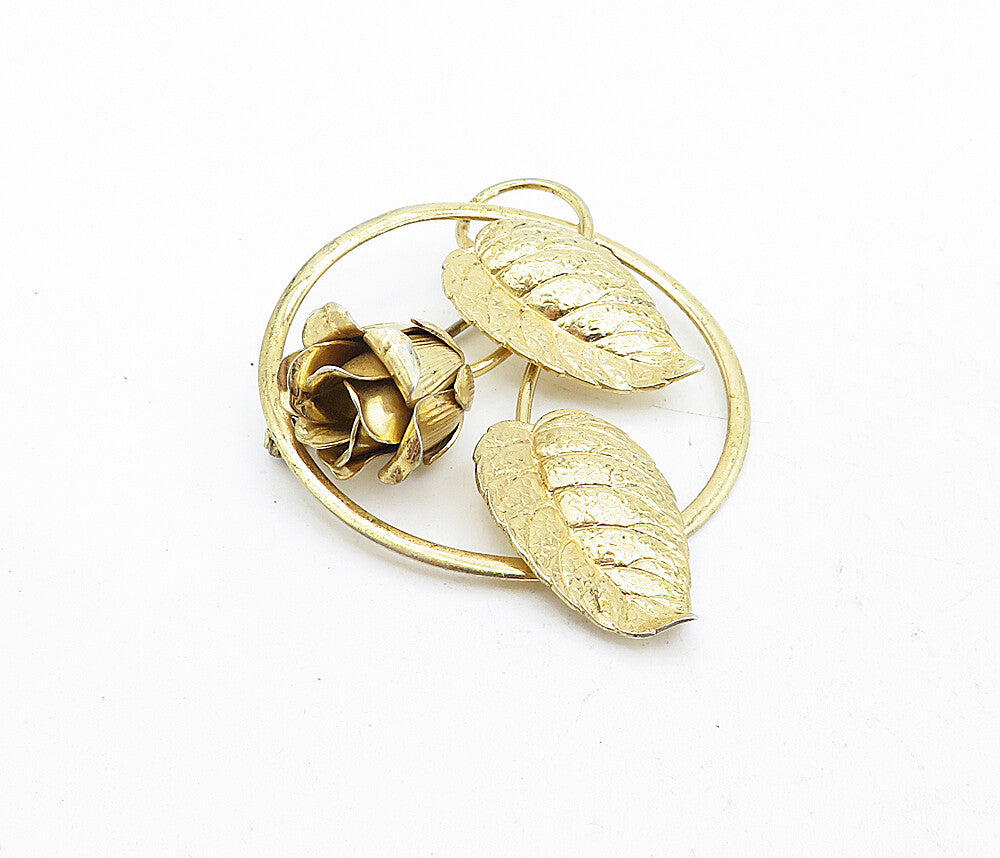 FORSTNER 925 Silver  Vintage Shiny Gold Plated Rose Flower Brooch Pin  BP1971
