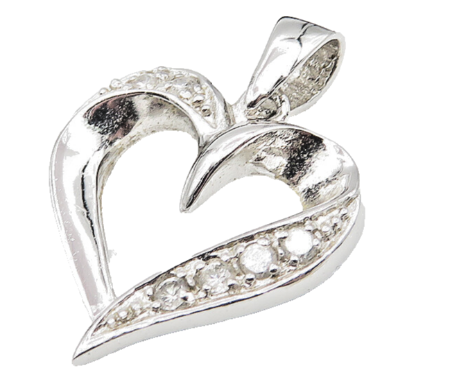 925 Sterling Silver  Shiny White Topaz Open Love Heart Pendant  PT9420