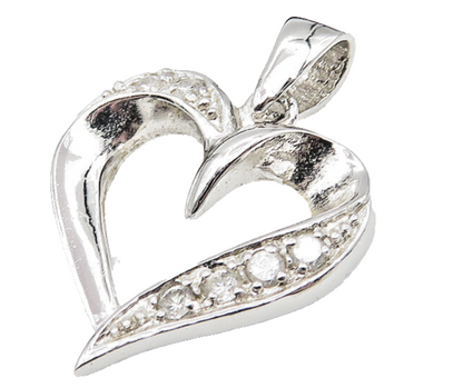 925 Sterling Silver  Shiny White Topaz Open Love Heart Pendant  PT9420