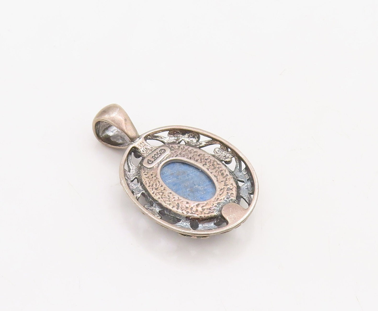 925 Sterling Silver Vintage Pendant CAROLYN POLLACK Swirly Carved Gem  PT23684