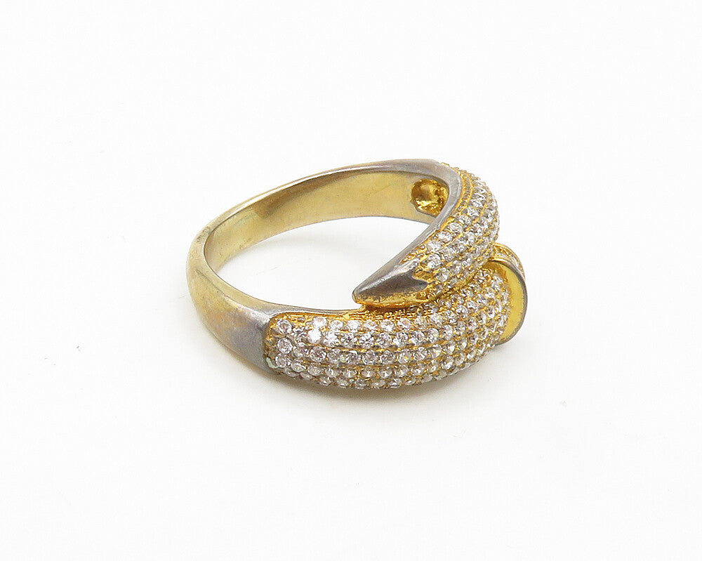 925 Silver  Vintage Cubic Zirconia Encrusted Bypass Band Ring Sz 7  RG18223