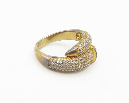 925 Silver  Vintage Cubic Zirconia Encrusted Bypass Band Ring Sz 7  RG18223