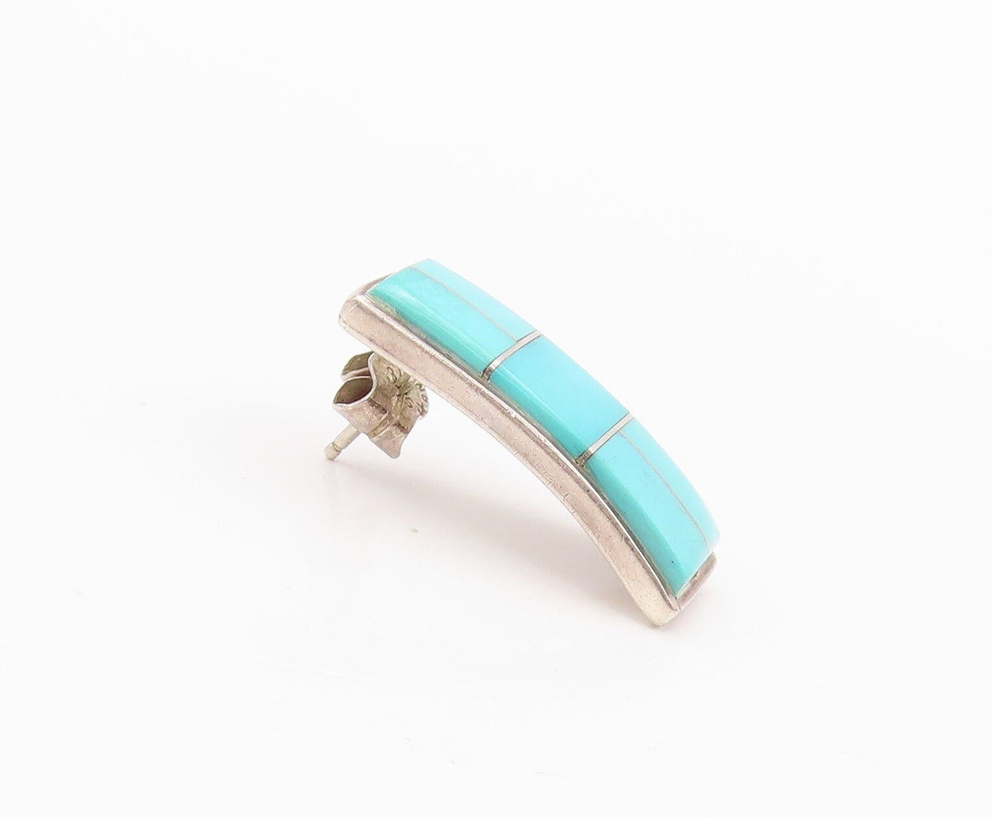 925 Sterling Silver Vintage Earrings TEME NAVAJO Rectangle Larimar Inlay EG13336