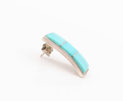 925 Sterling Silver Vintage Earrings TEME NAVAJO Rectangle Larimar Inlay EG13336