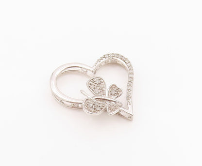 925 Sterling Silver Vintage Pendant Diamonds Butterfly On Cutout Heart  PT24264