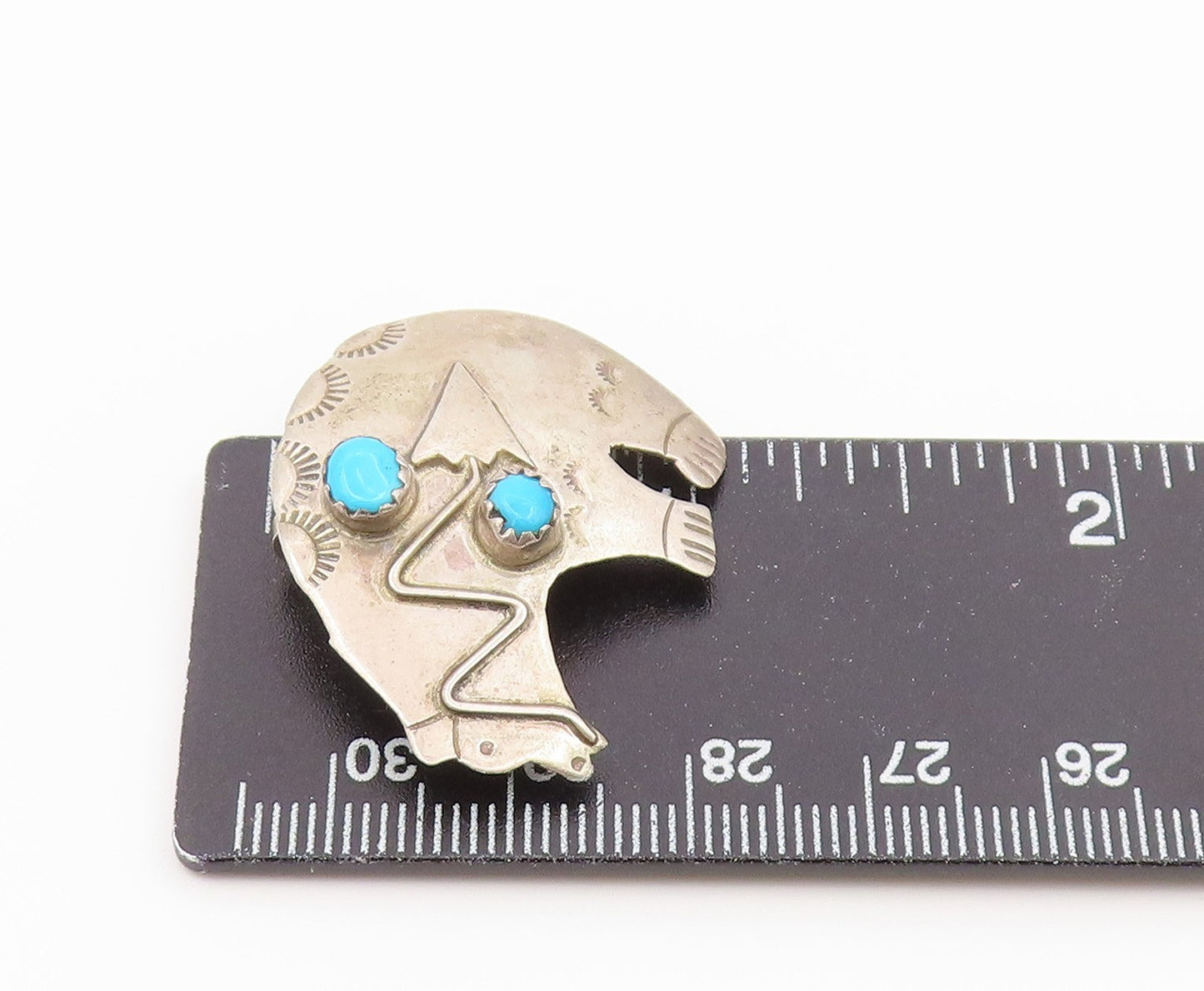 925 Sterling Silver Vintage Brooch Pin JEFF LARGO NAVAJO Turquoise Bear  BP12628